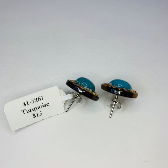LISA AUGUST Vegan Tortoise & Turquoise Earrings - Picture 4 of 5